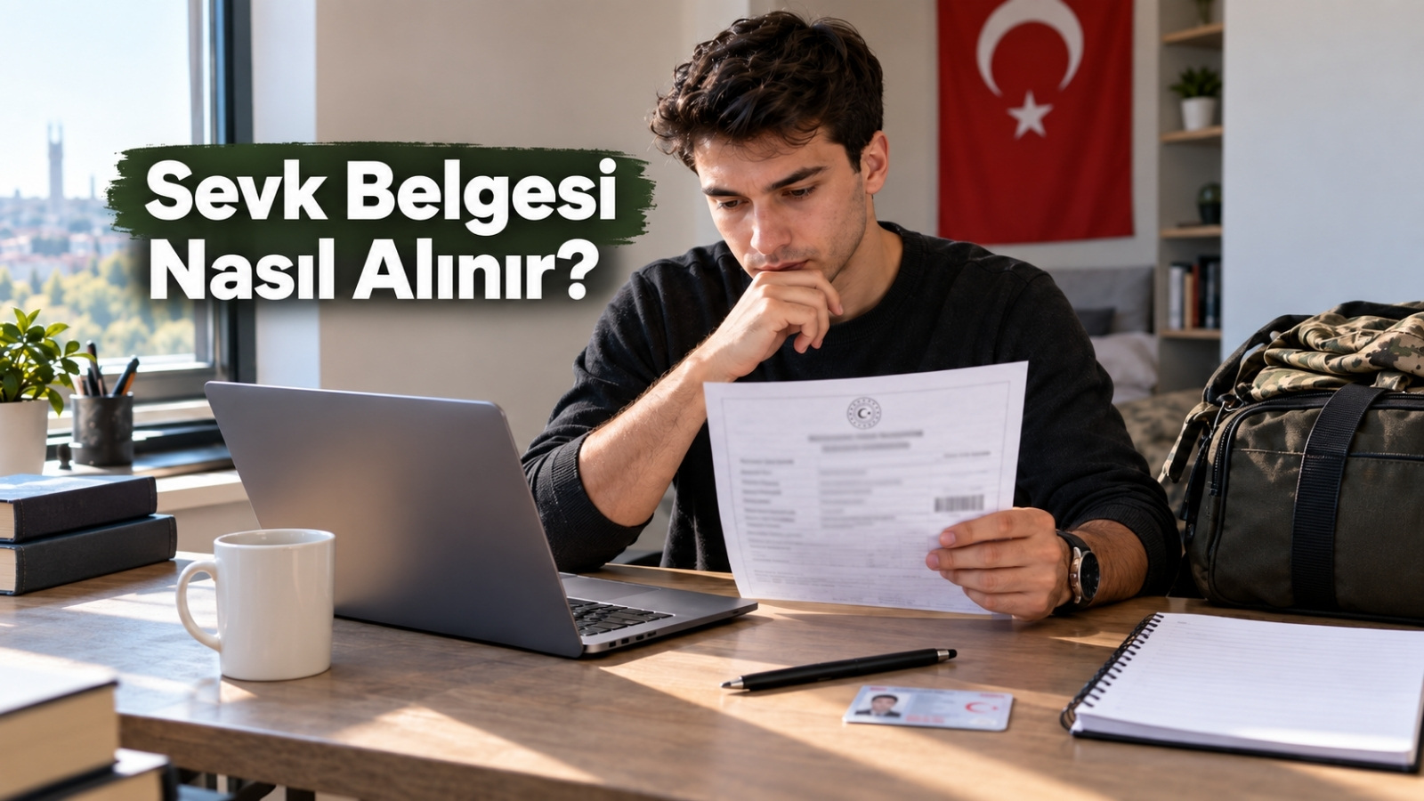 e-Devlet üzerinden askerlik sevk başvurusunu tamamlayan ve barkodlu sevk belgesindeki birlik ile katılış bilgilerini kontrol eden askerlik yükümlüsü