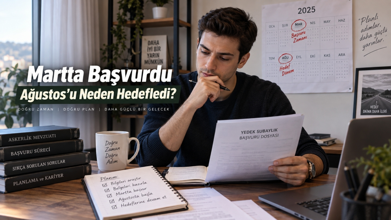 Mart ayında askerlik başvurusunu planlayarak Ağustos celp dönemini hedefleyen yedek subay adayının takvim üzerinde yaptığı zamanlama hesabı