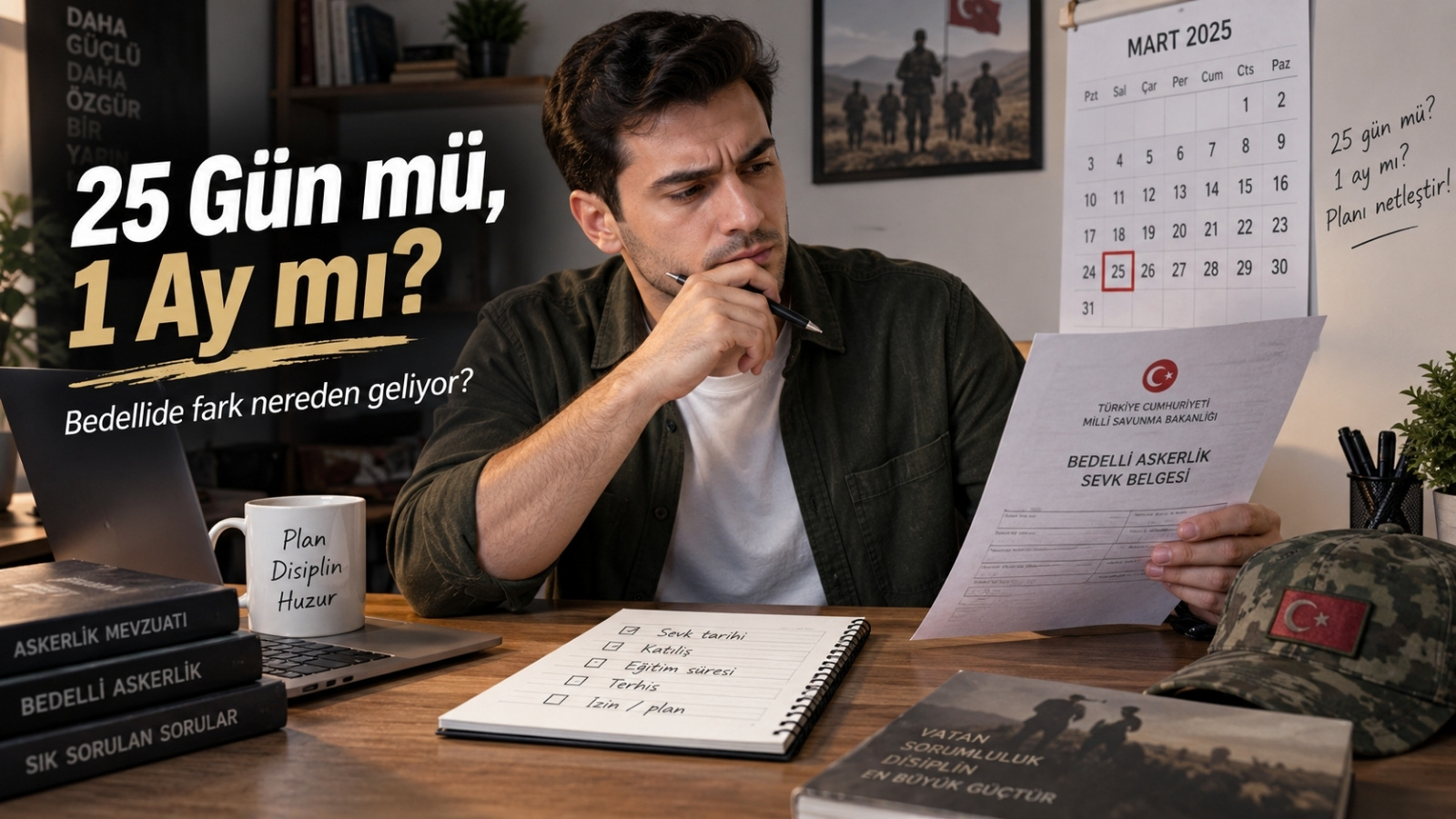 Bedelli askerlik sevk ve terhis tarihlerini takvim üzerinden karşılaştırarak fiilî askerlik süresini hesaplayan yükümlü