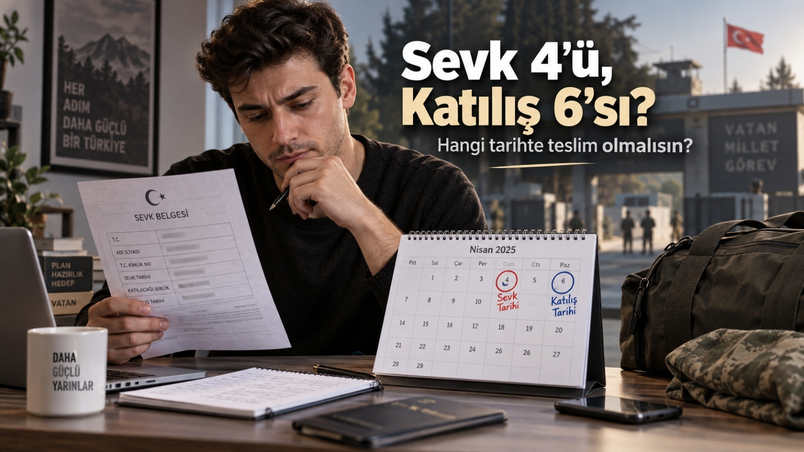 Bedelli askerlik sevk belgesindeki sevk tarihi, yol süresi ve birliğe katılacağı tarihi karşılaştıran askerlik yükümlüsü