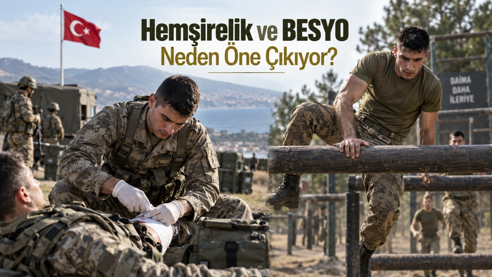Yedek subaylıkta hemşirelik ve spor bilimleri mezunlarının mesleki niteliklerini temsil eden rütbesiz asker adayları.