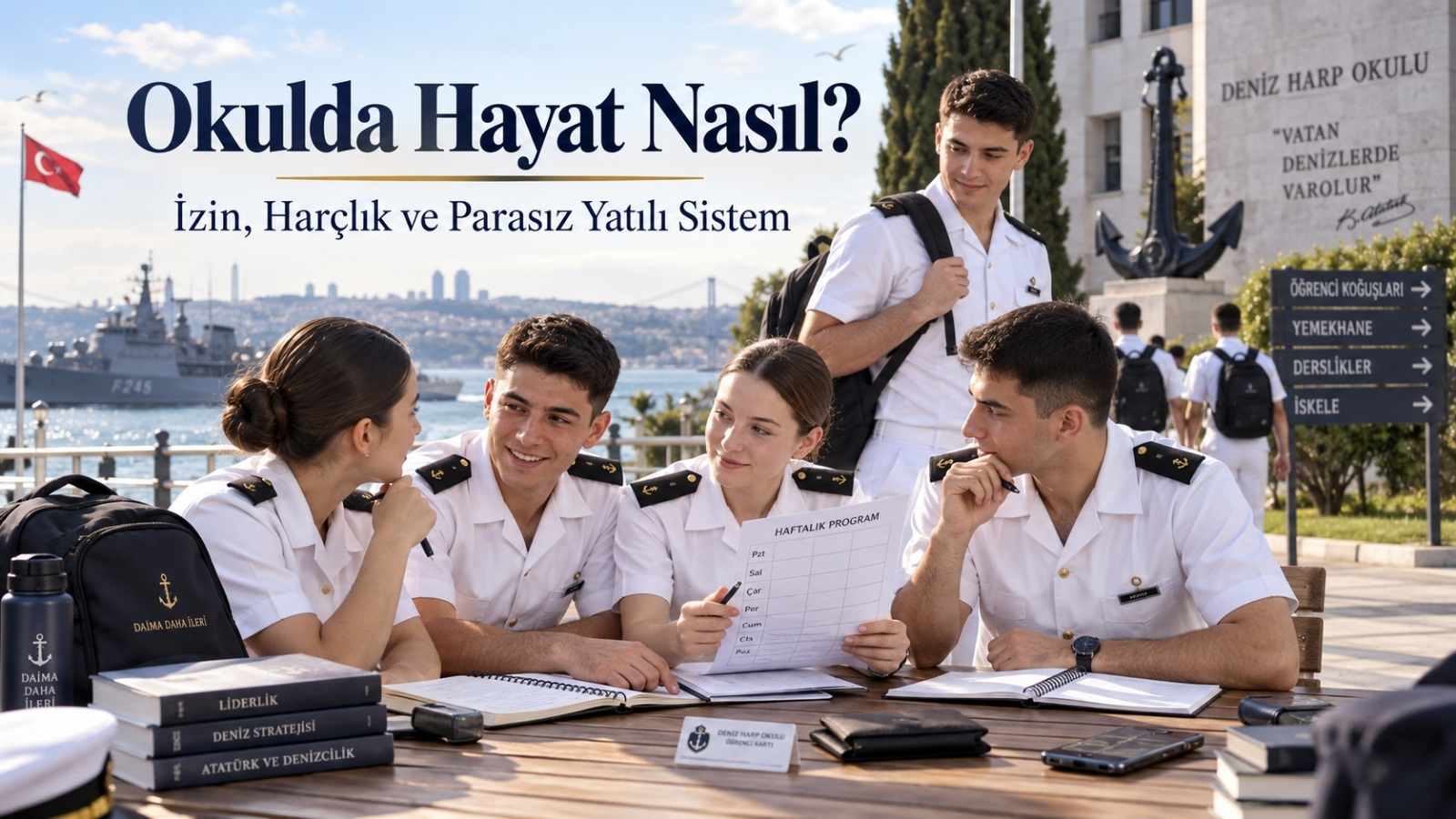 Deniz Harp Okulu öğrencileri kampüs yaşamında haftalık program, izin düzeni ve parasız yatılı eğitim sistemini birlikte değerlendirirken