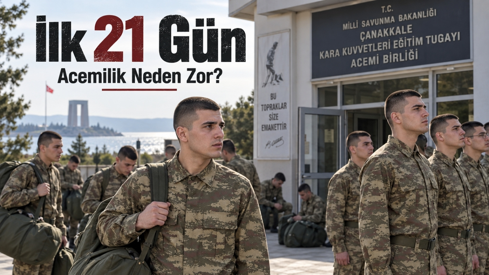 Çanakkale’de acemi birliğine katılan rütbesiz erler ve 21 günlük askerlik sürecinin ilk günü.