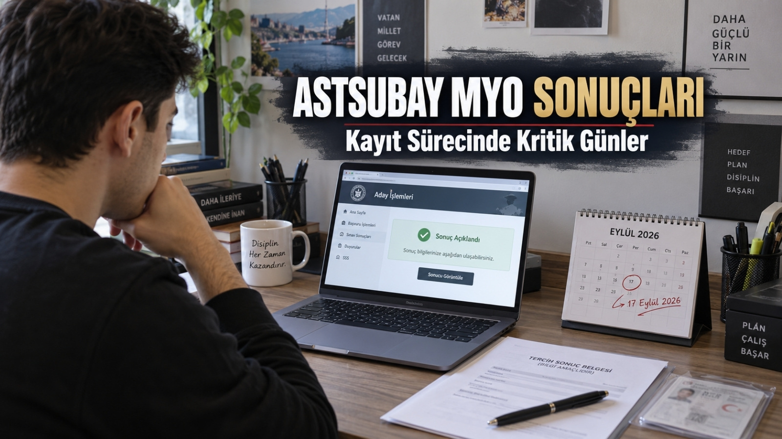 2026 MSÜ Astsubay MYO yerleştirme sonuçlarını ve kritik kayıt tarihlerini bilgisayardan kontrol eden aday.