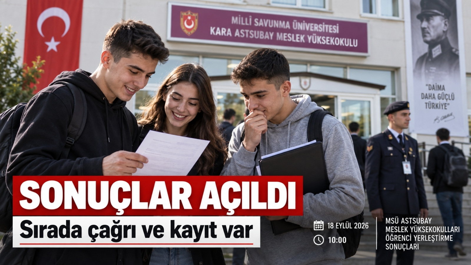MSÜ Astsubay Meslek Yüksekokulu yerleştirme sonuçlarının açıklandığı gün, sonuç bilgisini kontrol eden adayları anlatan haber tarzı sahne.