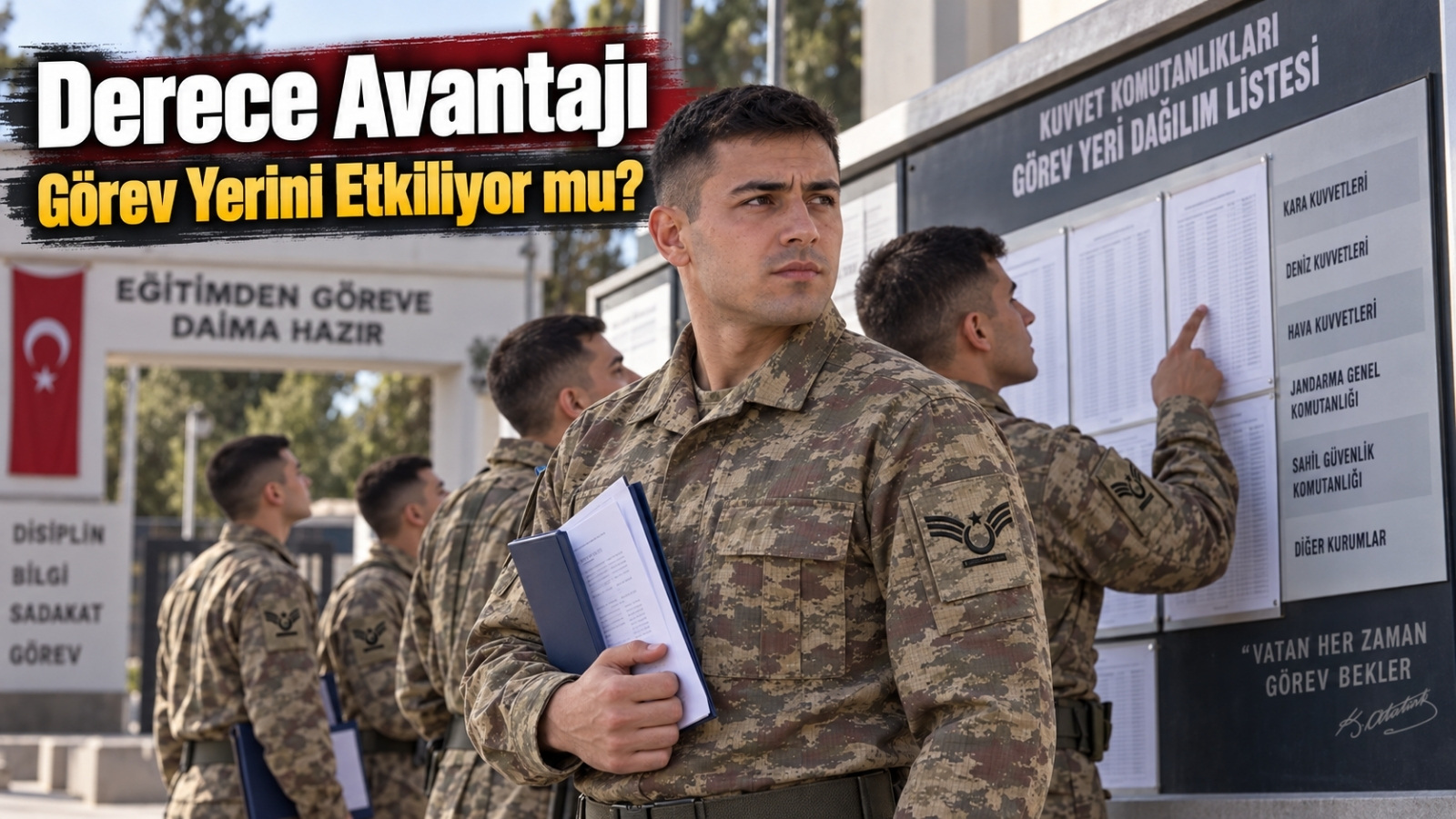 Yedek astsubay eğitiminde derece sıralamasının görev yeri seçimine etkisini gösteren adaylar ve görev yeri listesi.