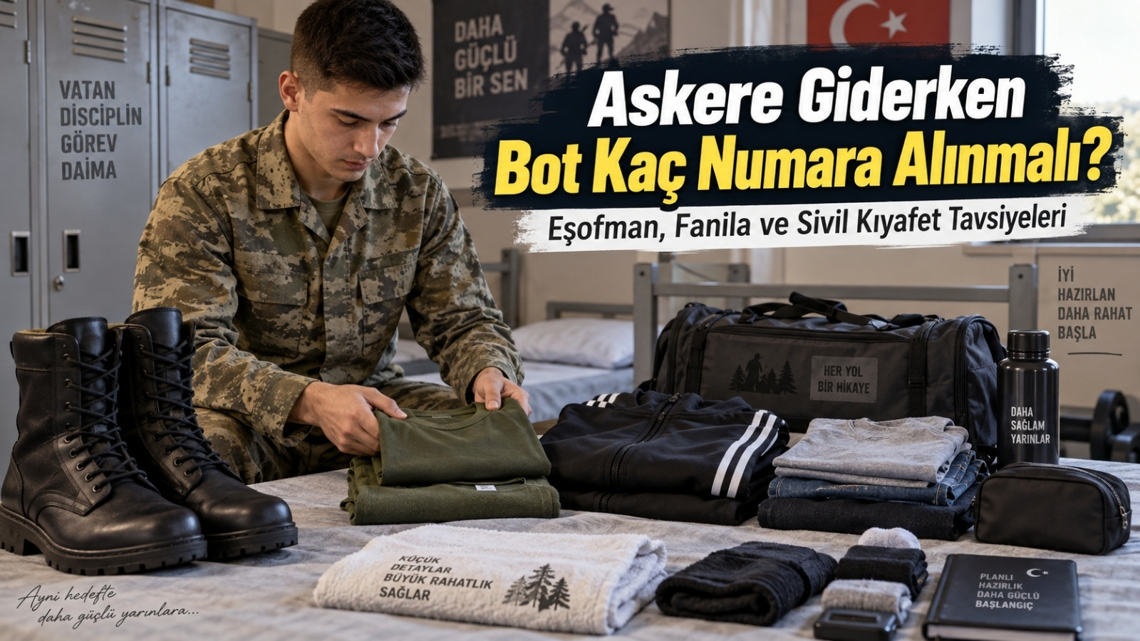 Askere giderken bot, fanila, eşofman ve sivil kıyafet hazırlığı yapan rütbesiz asker.
