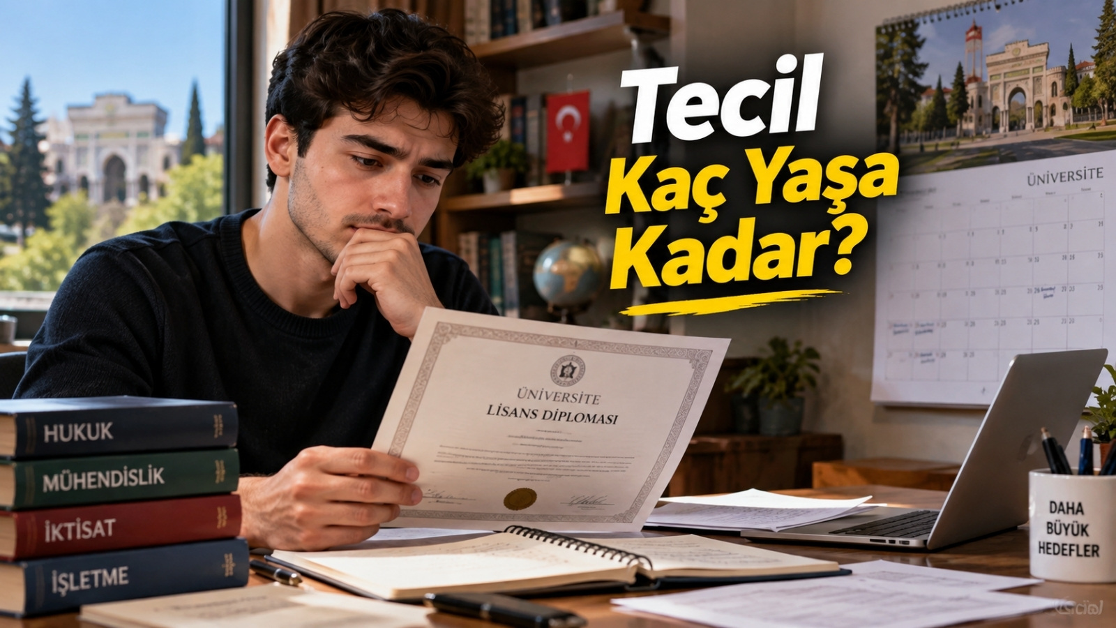 Ön lisans, lisans, yüksek lisans ve doktora belgeleriyle askerlik erteleme yaş sınırlarını karşılaştıran üniversite mezunu.