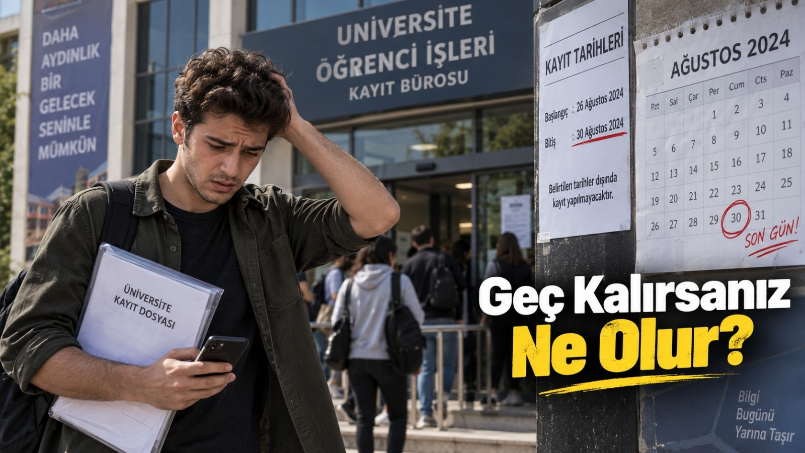 Üniversite ve askerlik seçenekleri arasında kayıt zamanlamasını değerlendiren genç.